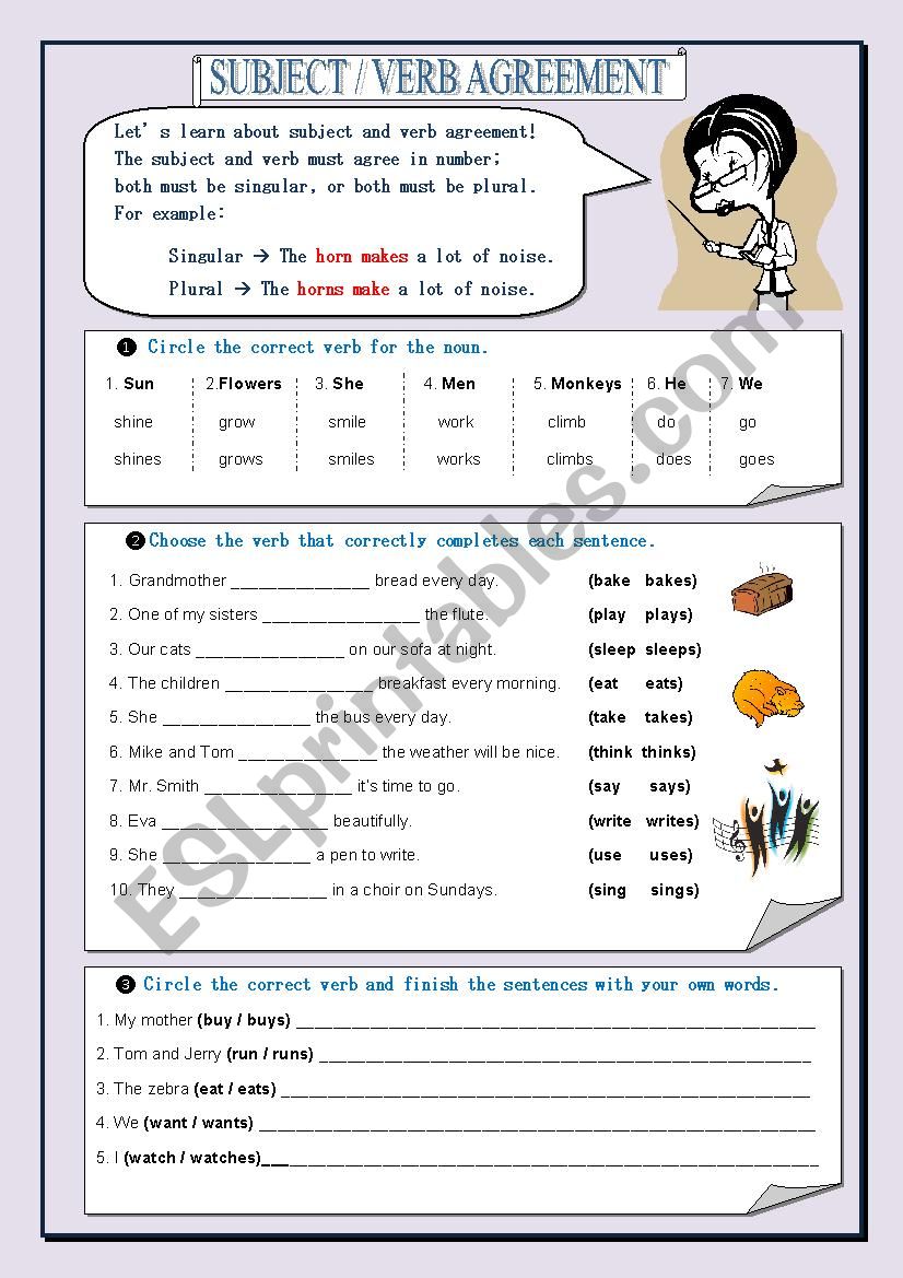 SUBJECT/VERB AGREEMENT - ESL worksheet by kwsp Inside Pronoun Verb Agreement Worksheet