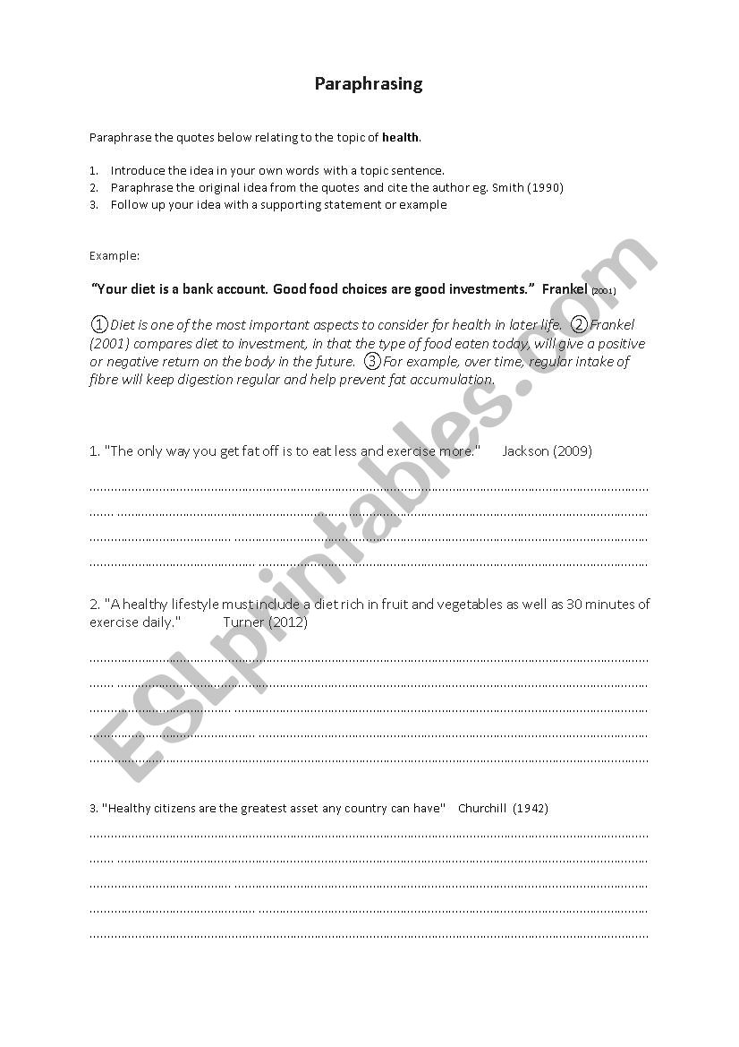 Paraphrasing Practice worksheet