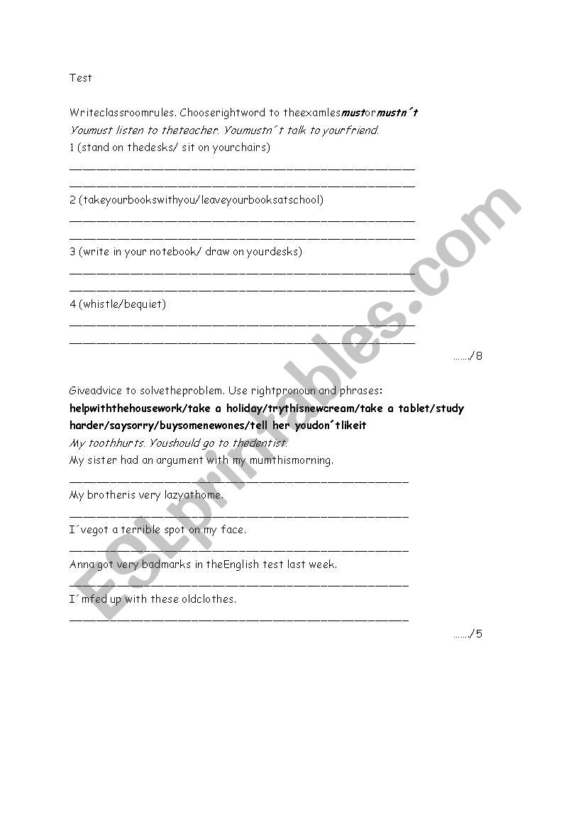 test worksheet