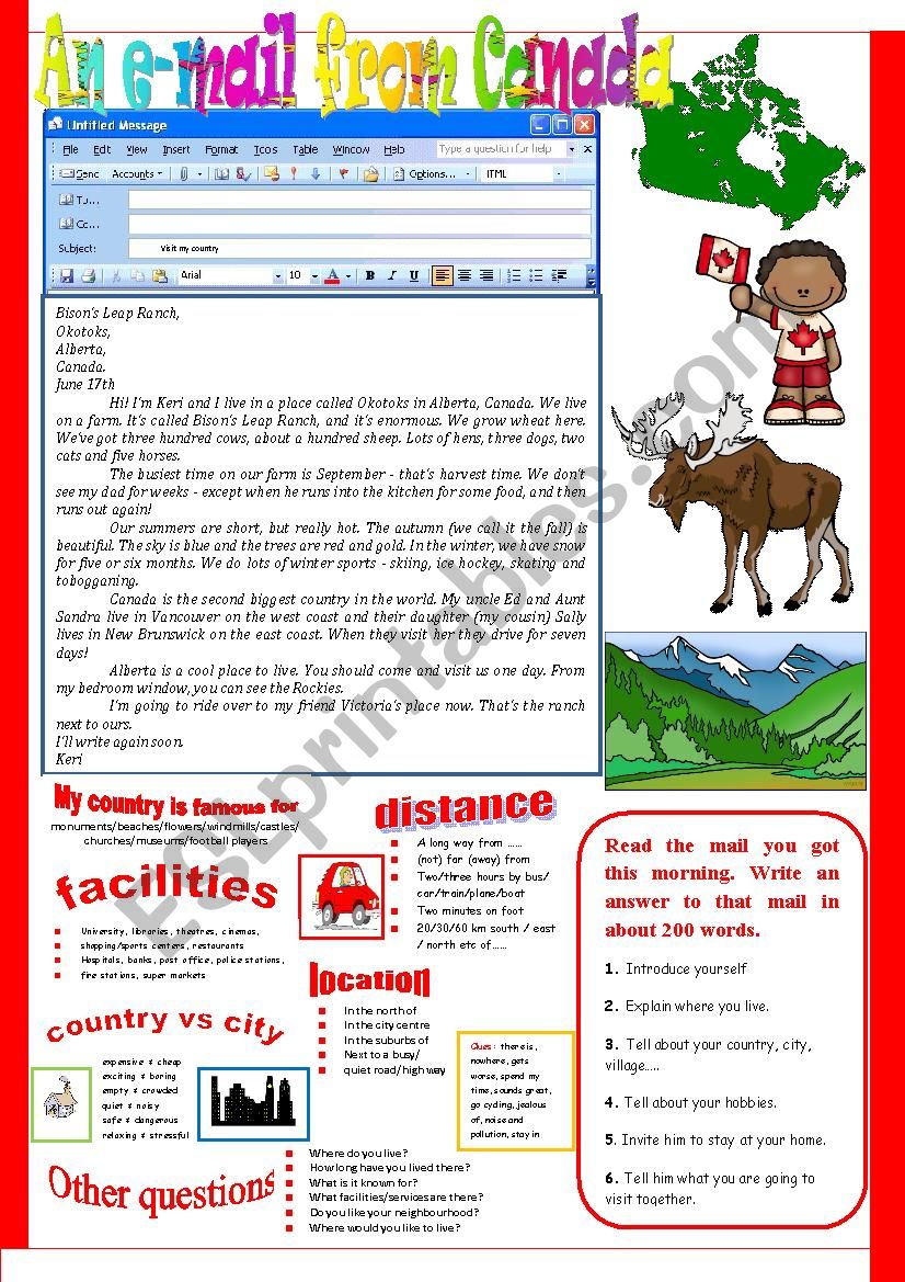 An e-mail from Canada. worksheet