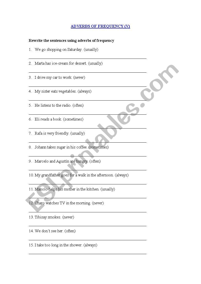 FREQUENCY ADVERBS (V) worksheet