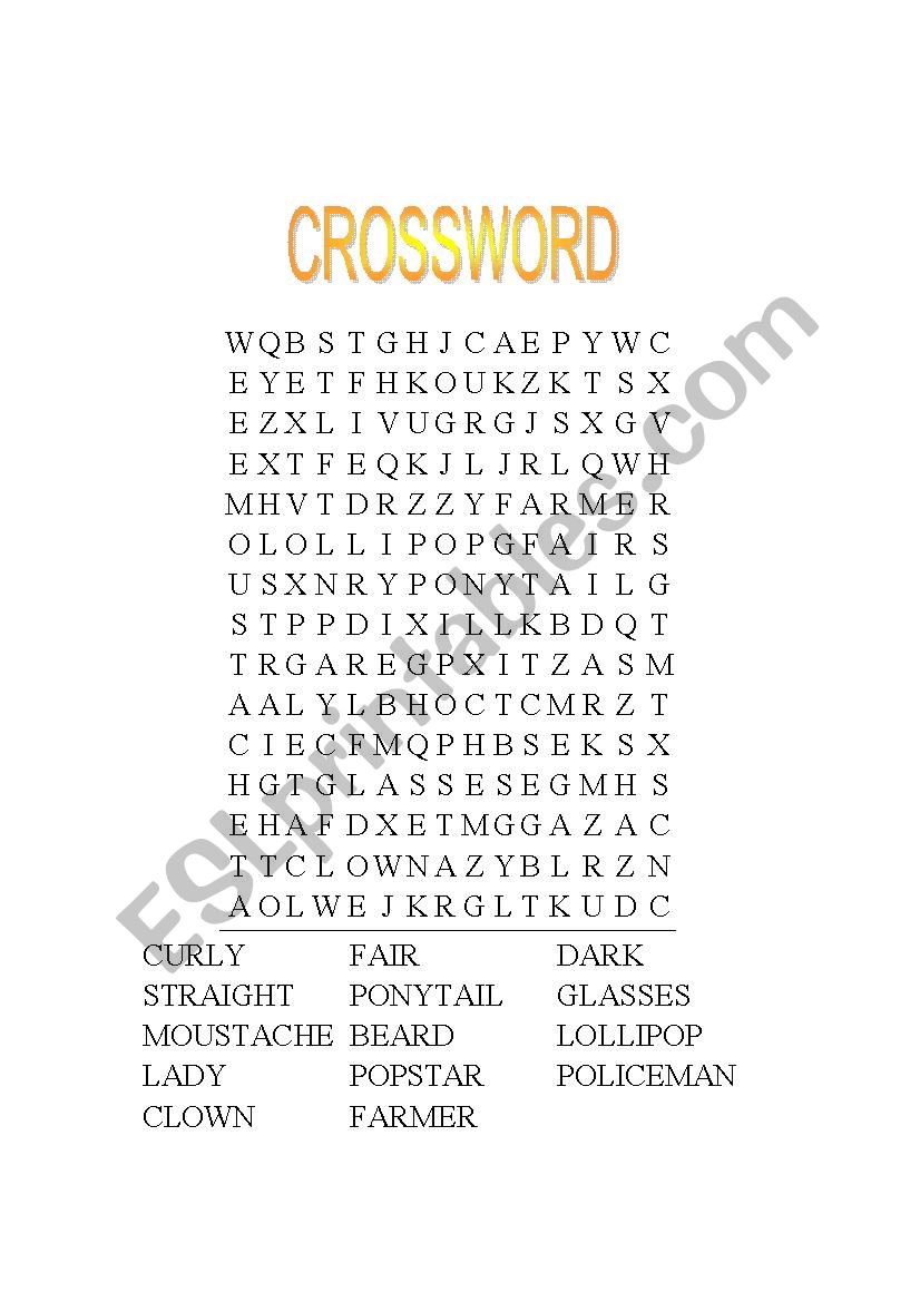 PHYSICAL APPEARANCE CROSSWORD worksheet