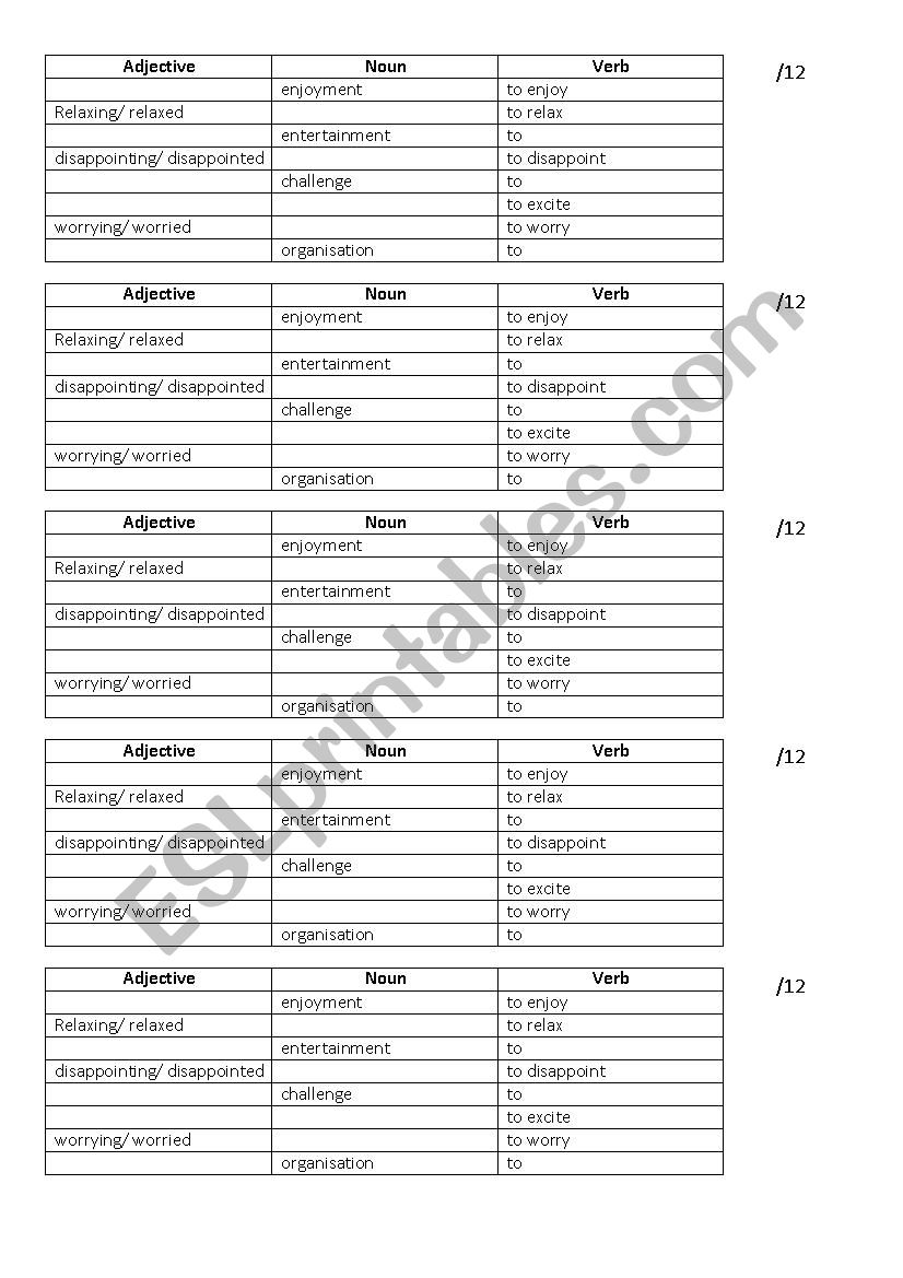 Adjectiv Verb and Noun Test worksheet