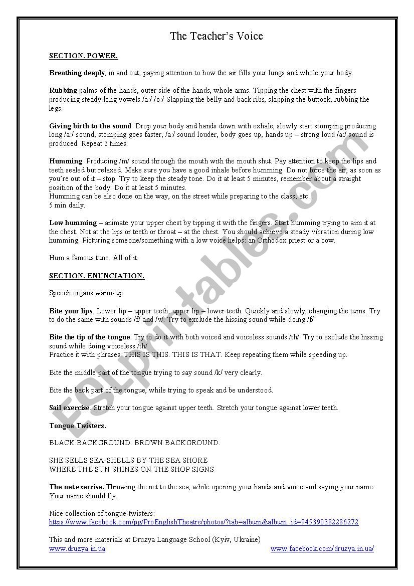 The Teachers Voice Exercises worksheet