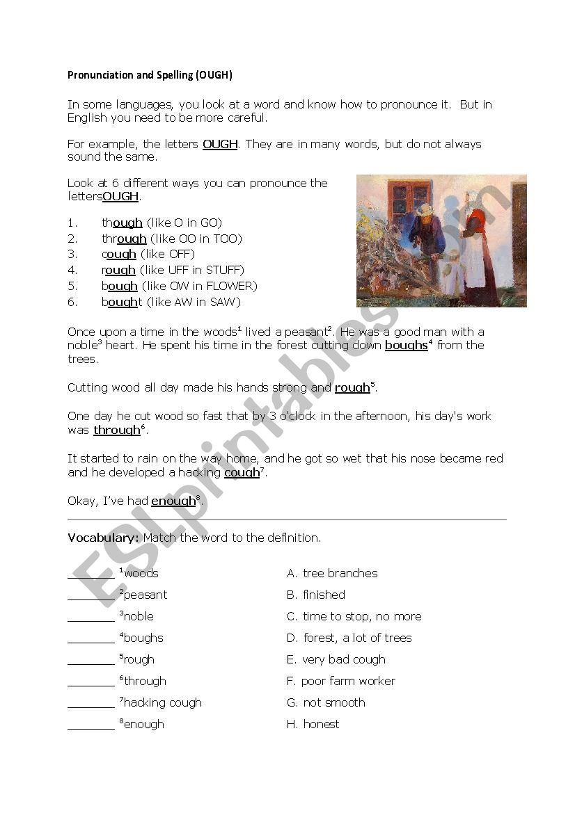 Pronouncing OUGH worksheet