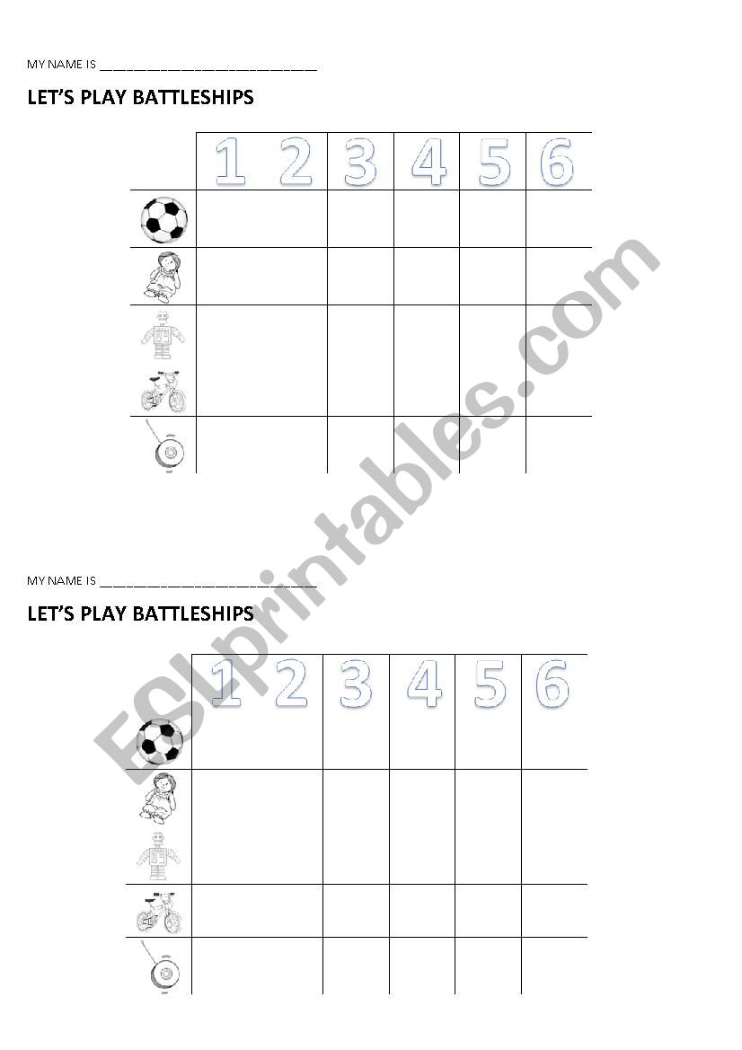 Toy battleships worksheet