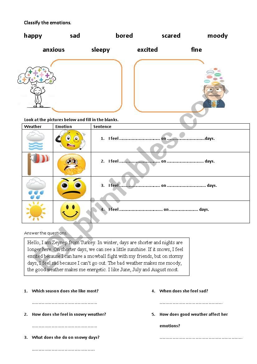 Weather and emotions worksheet