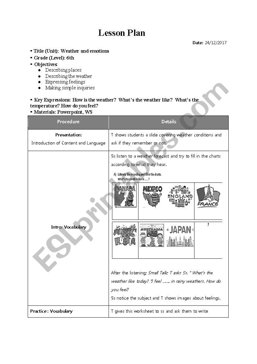 weather and emotions lesson plan