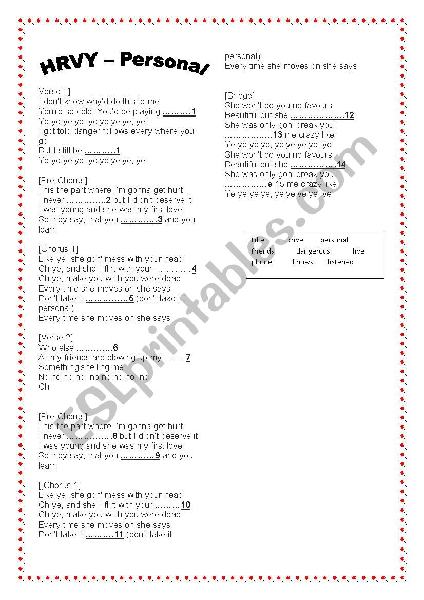 HRVY  Personal worksheet