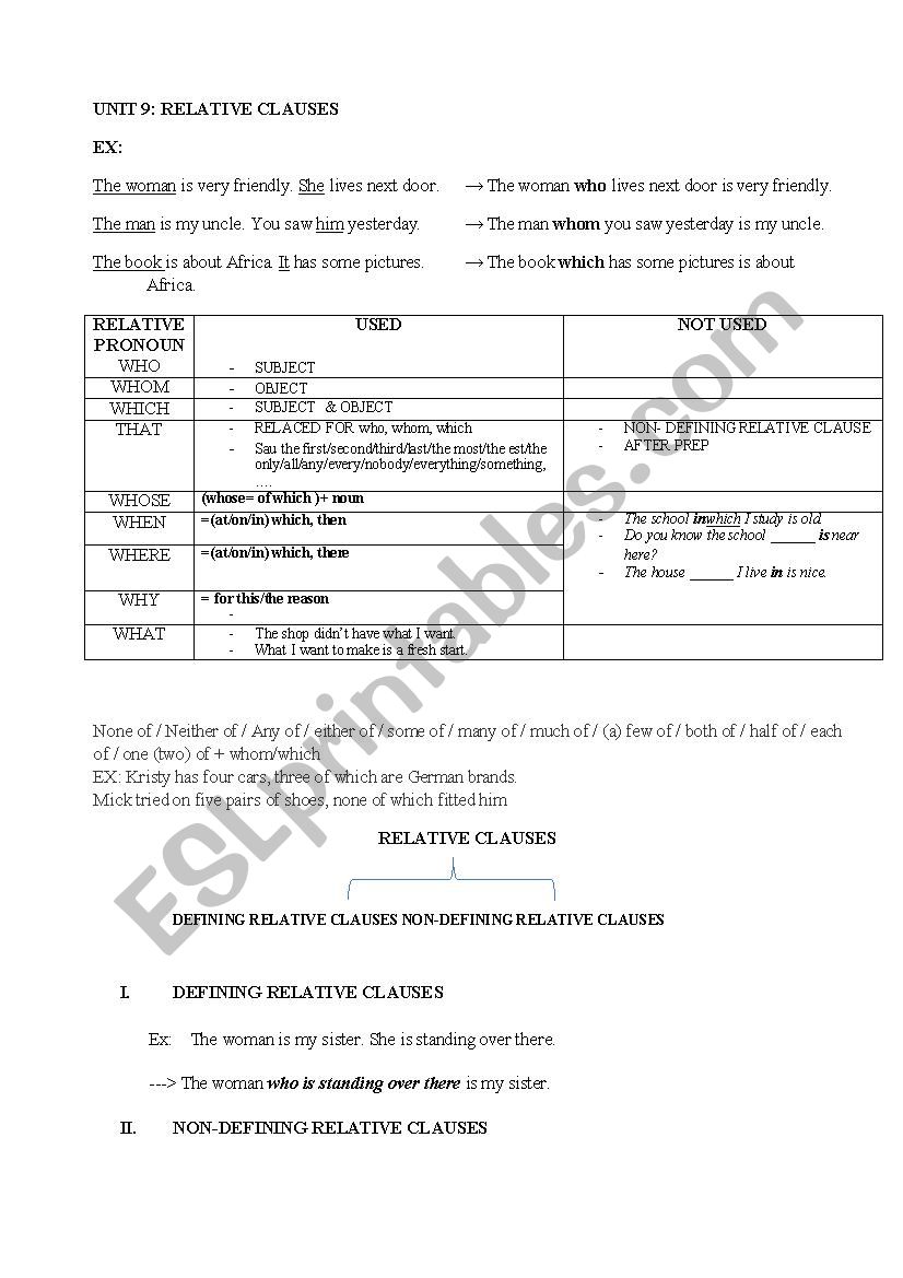 RELATIVE CLAUSE worksheet