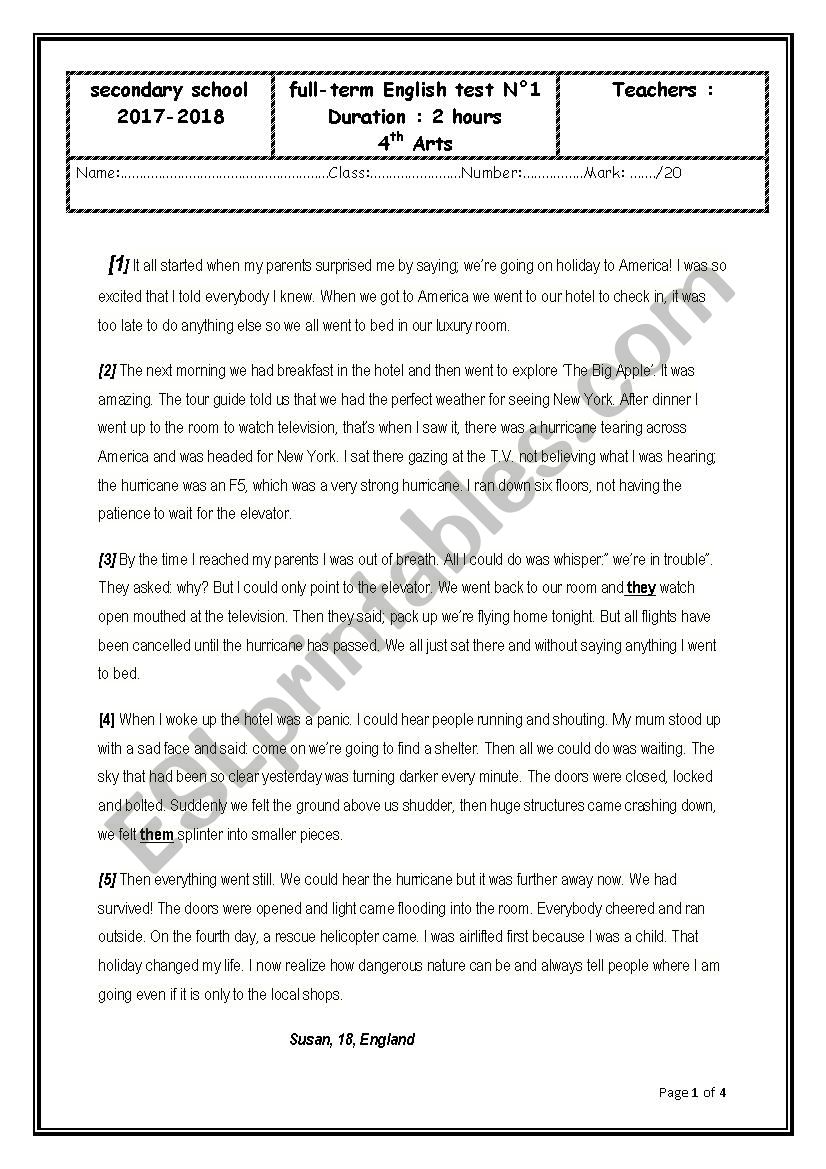 full term 1 bac lettres2017 worksheet