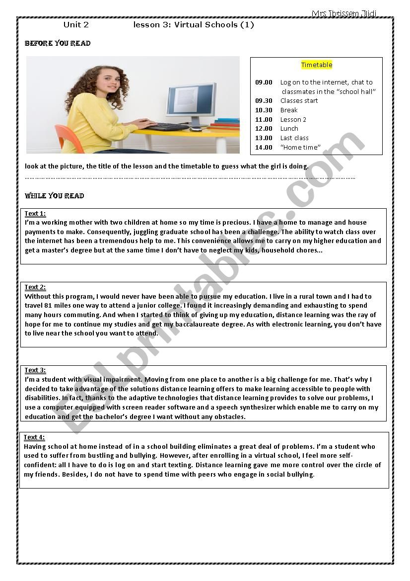 virtual schools worksheet