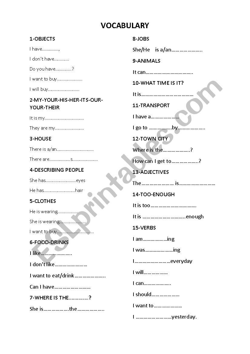 VOCABULARY-SENTENCES worksheet