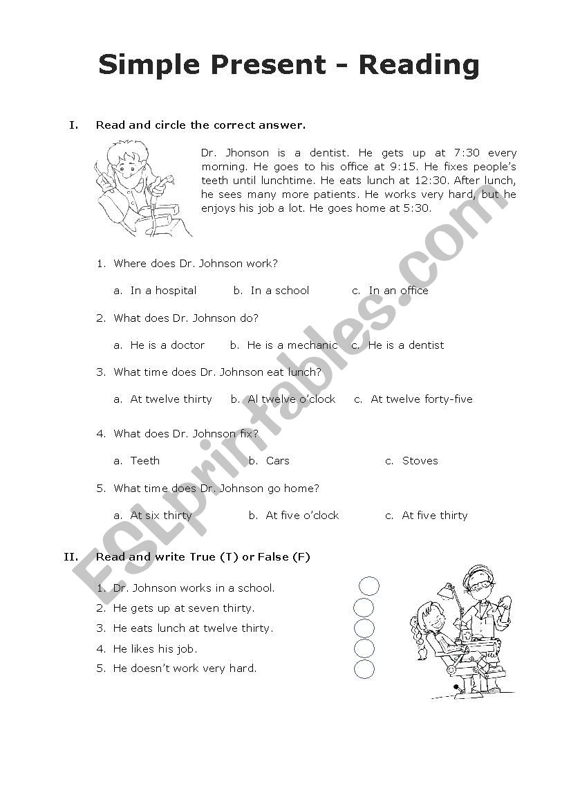 Reading - Simple Present worksheet