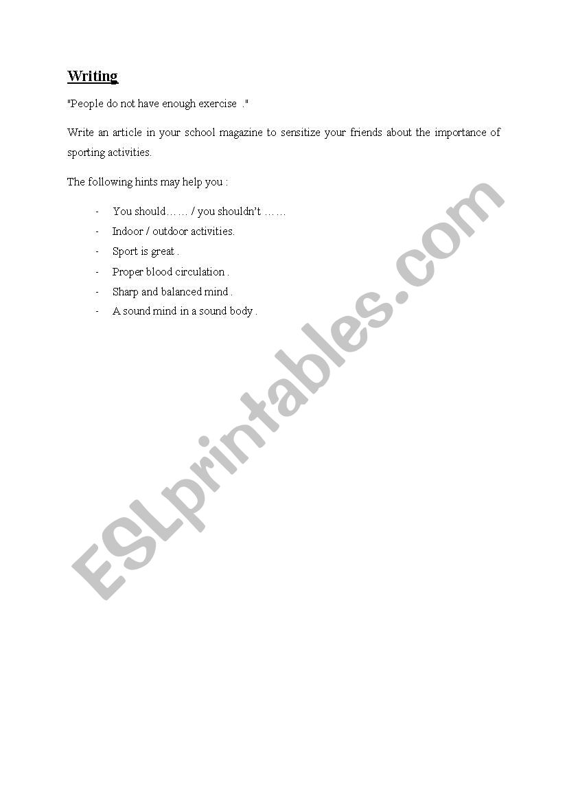 sporting activities worksheet