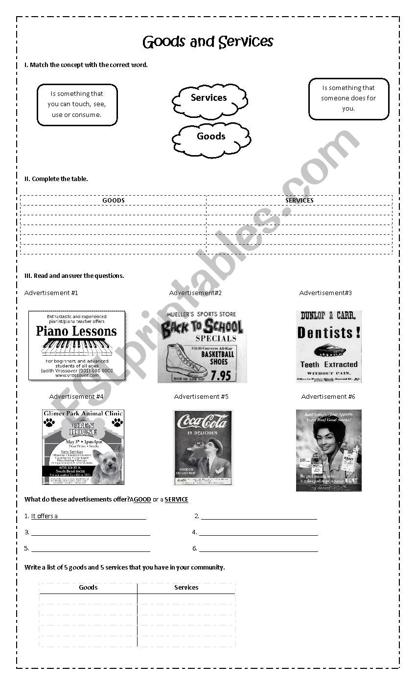 Goods and Services  worksheet