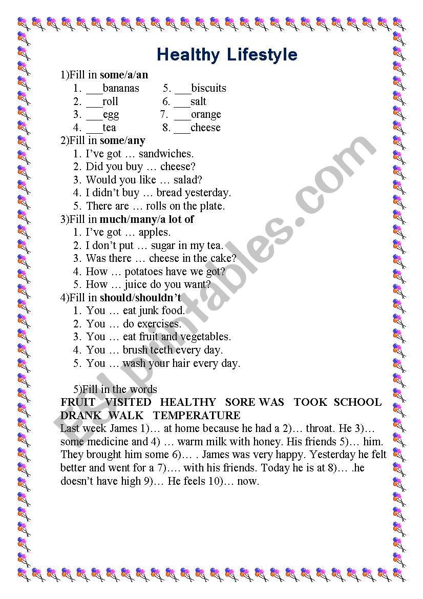 Healthy Lifestyle worksheet