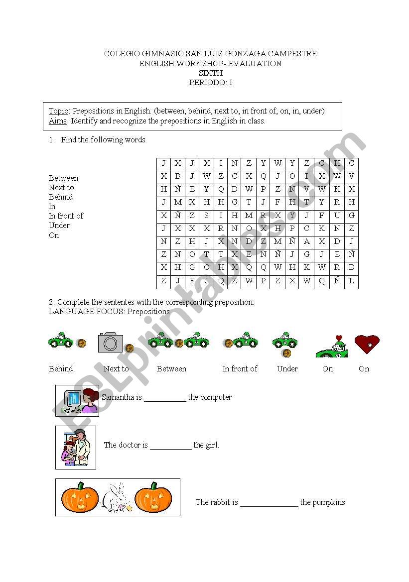 Prepositions of place worksheet