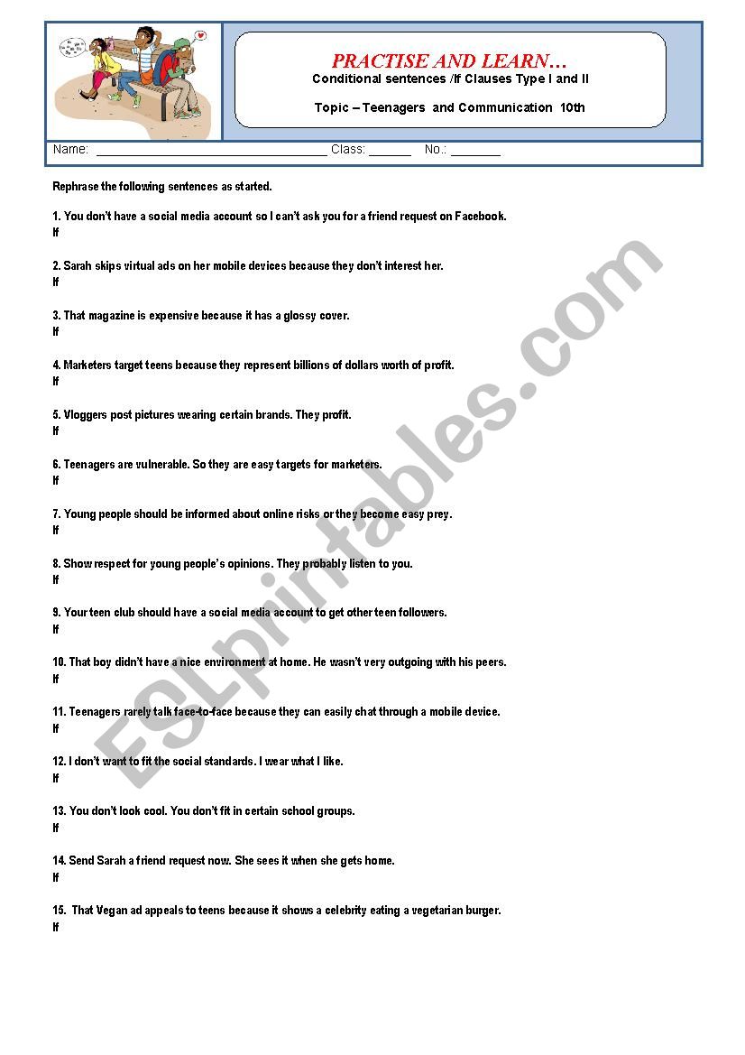 If clauses - Rephrasing A worksheet