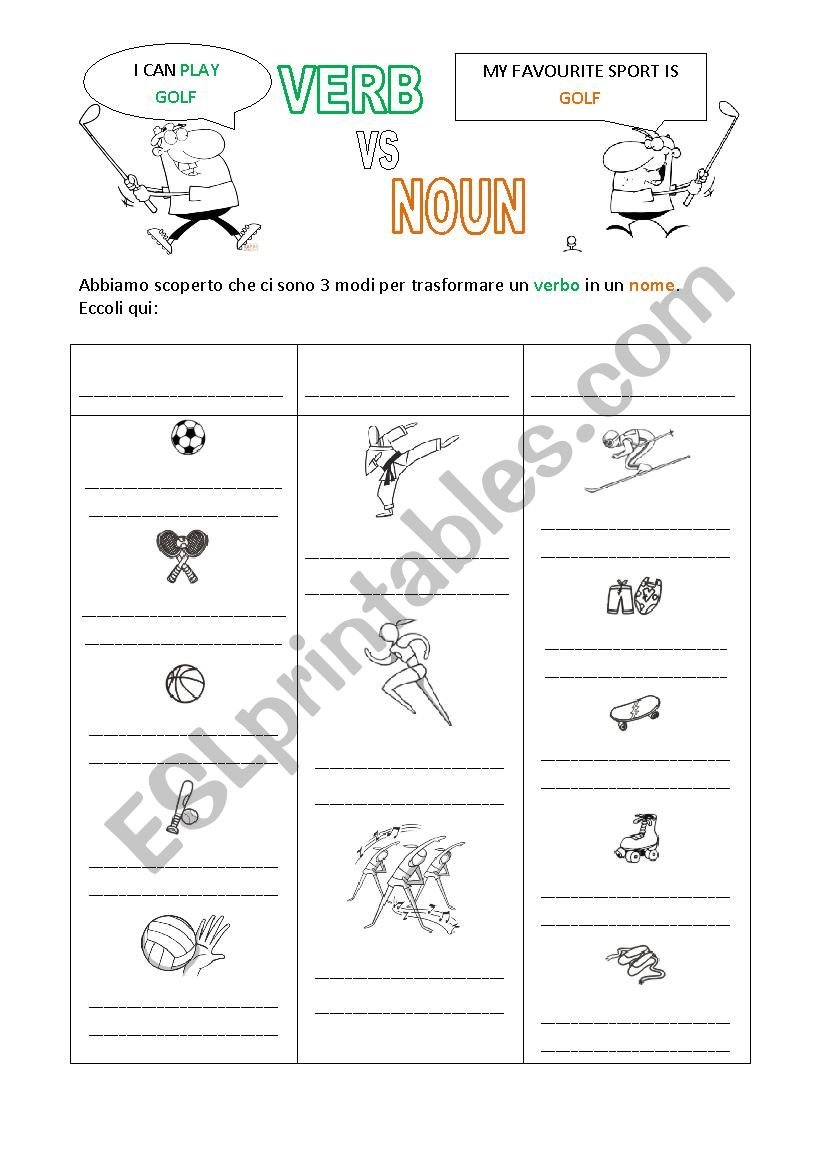 sports noun - verb worksheet