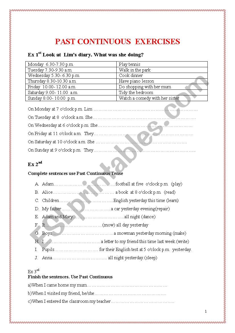 Past Continuous worksheet