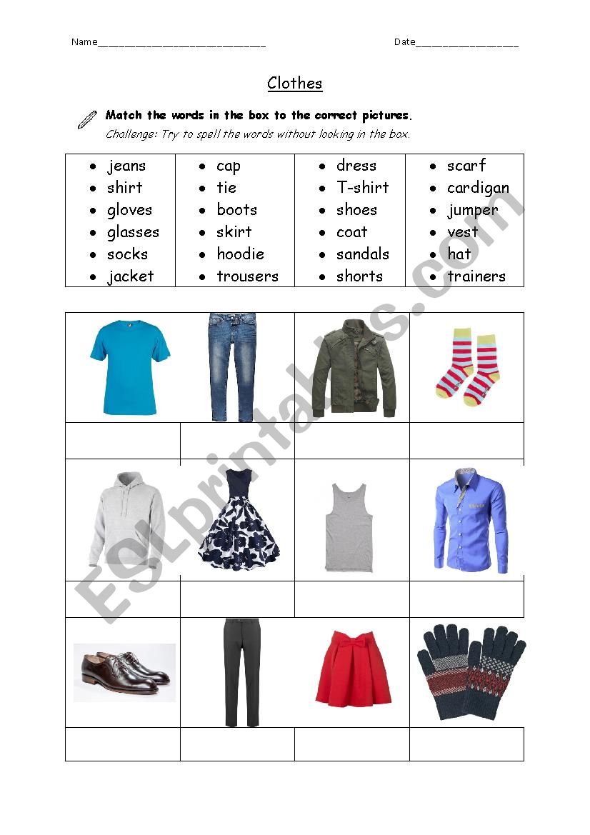 Clothes - picture and word matching