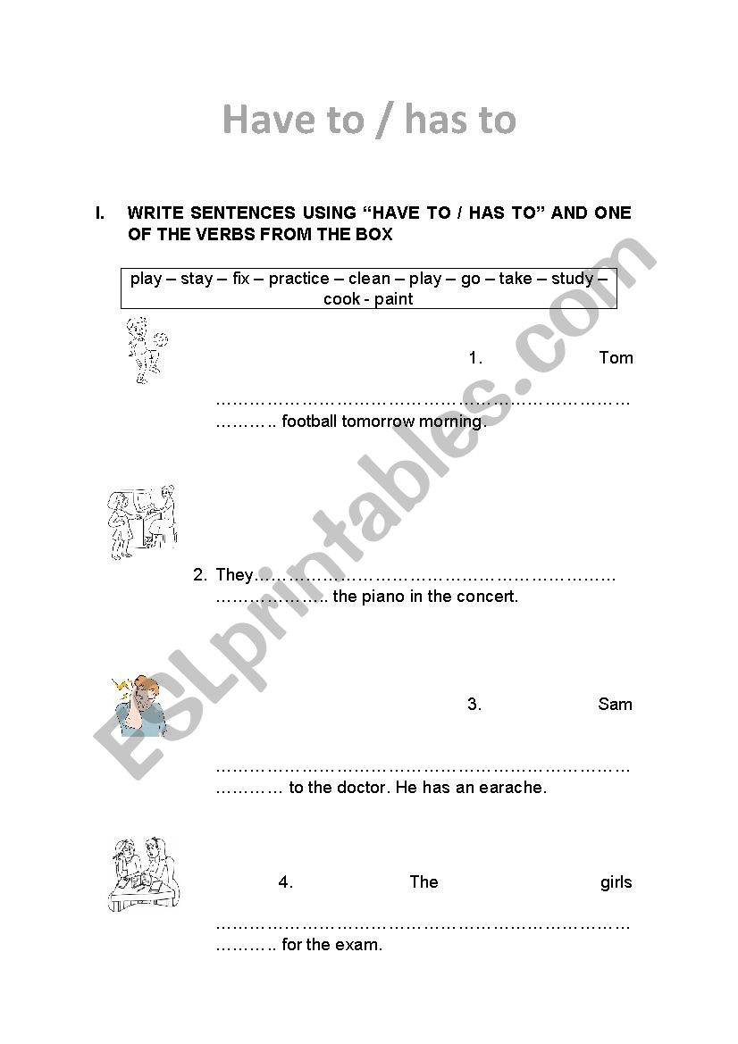 Have to - Has to worksheet