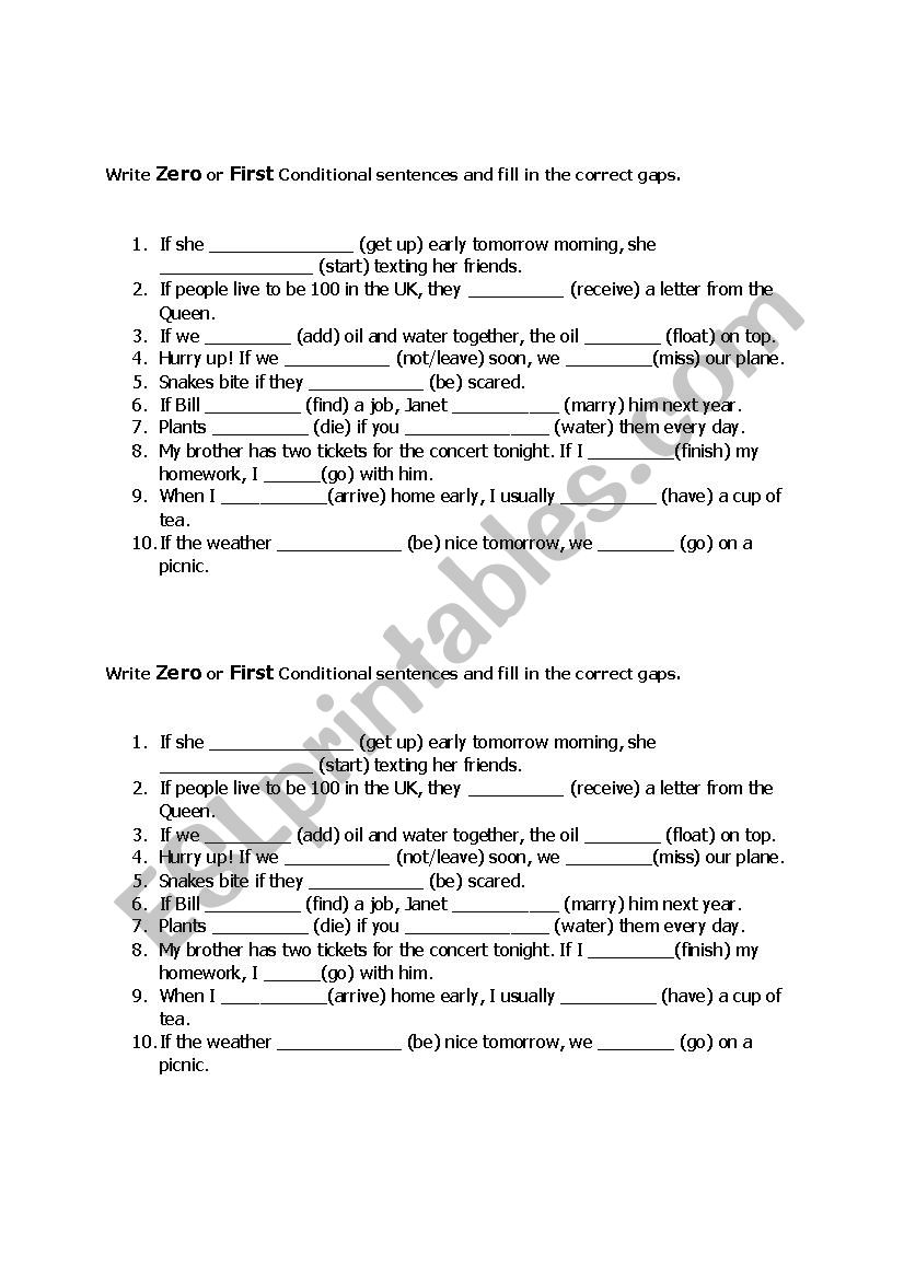 Zero and First conditionals  worksheet