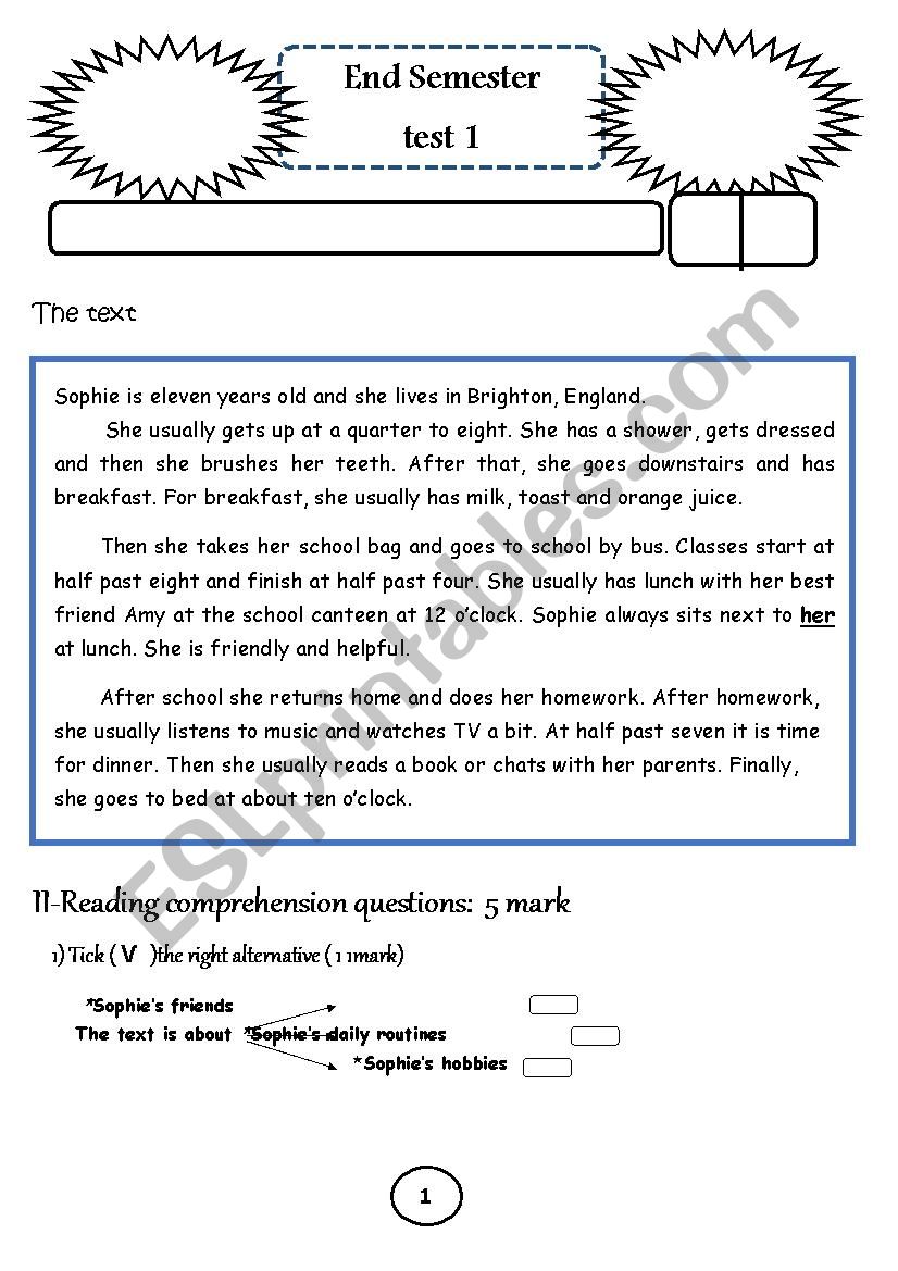 End of semester test N1 worksheet