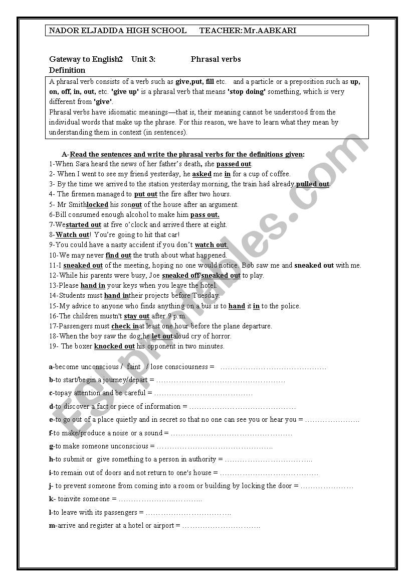 phrasal verbs worksheet