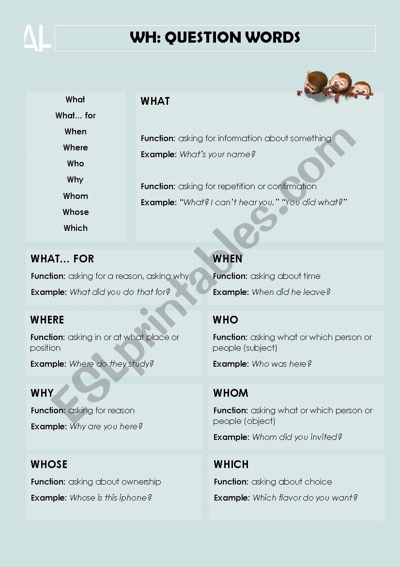 WH: QUESTION WORDS  worksheet