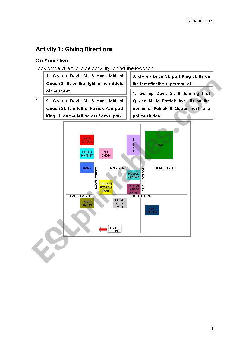 Giving Directions worksheet