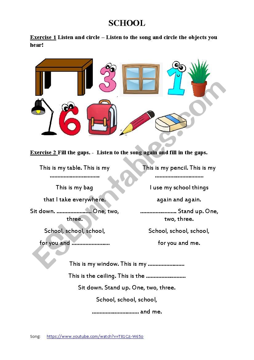 Classroom song and activities worksheet