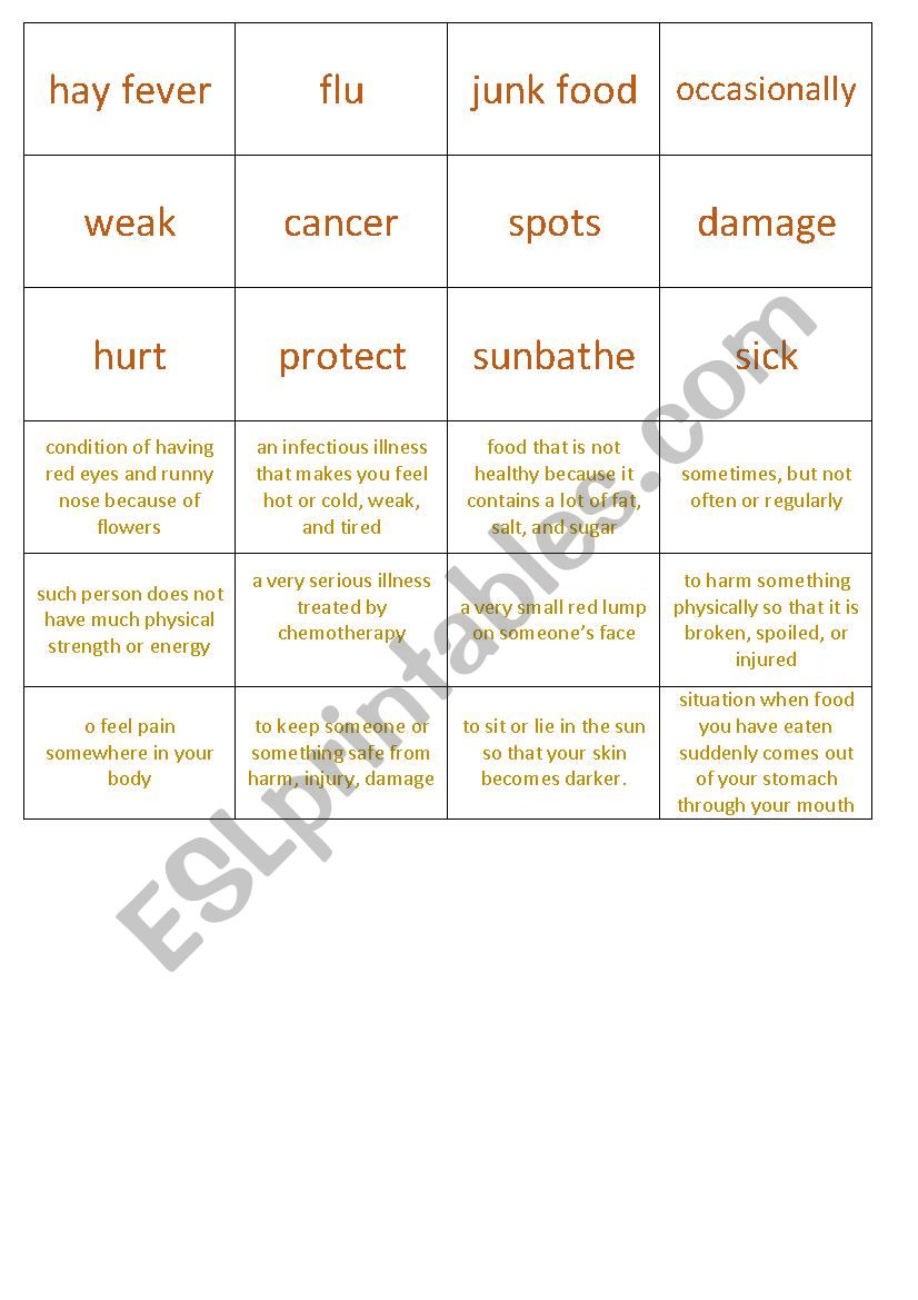 Health matters  worksheet