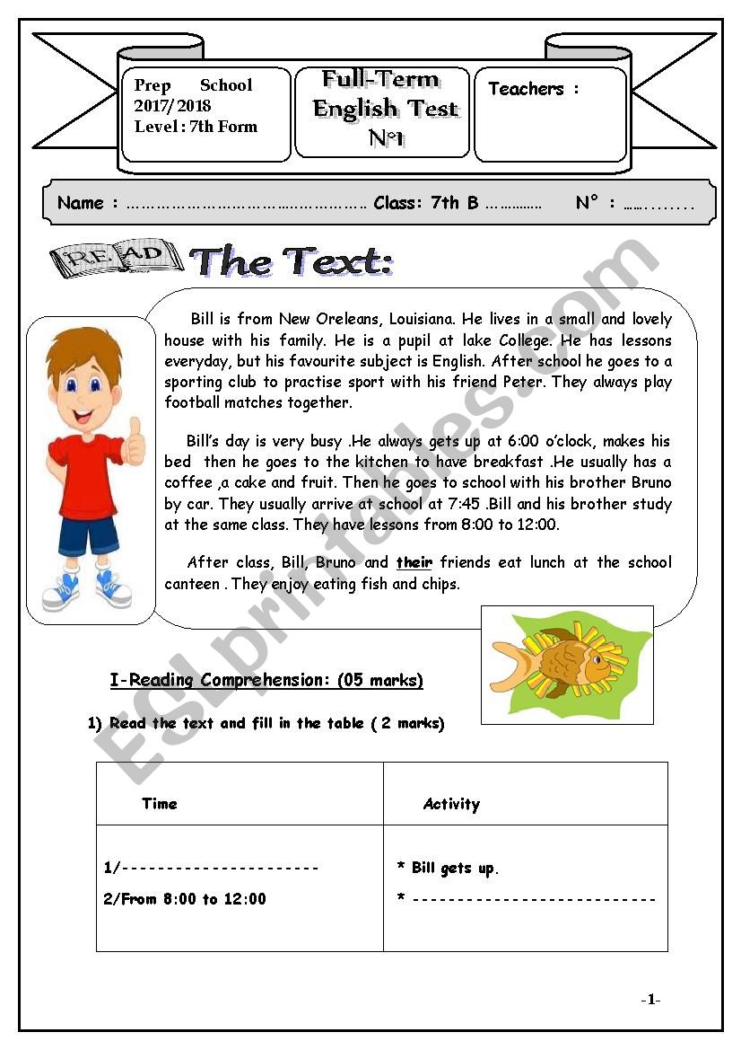 7th end term 1 worksheet