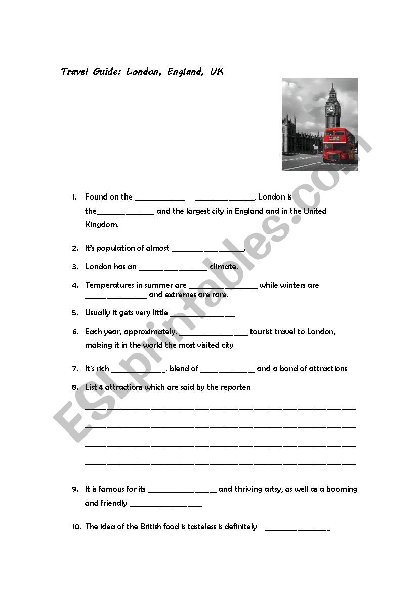 Travel Guide London worksheet