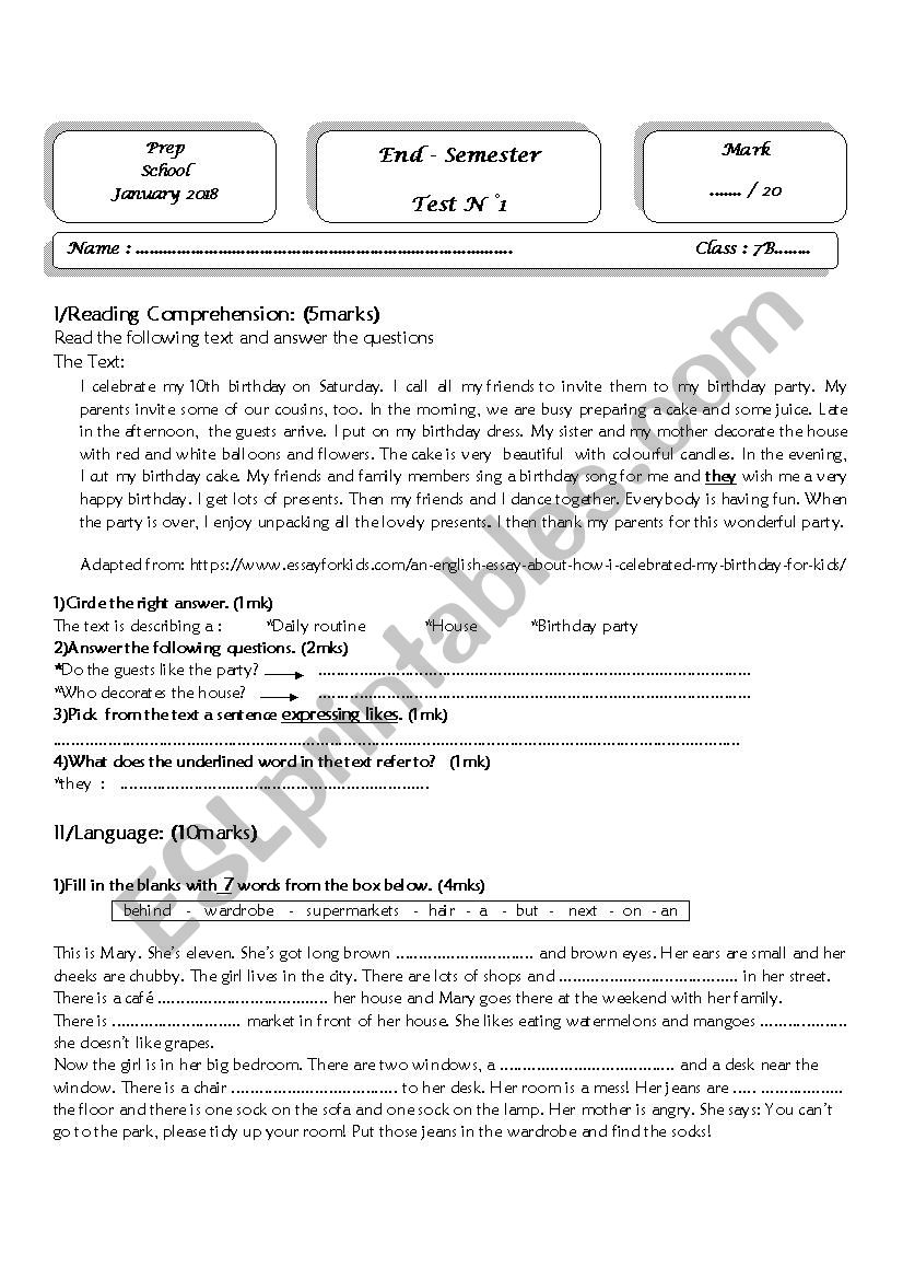 7th FST1 worksheet