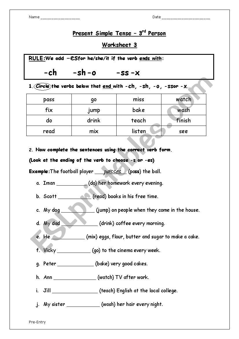 Present Simple 3rd Person es And ies ESL Worksheet By Niki c