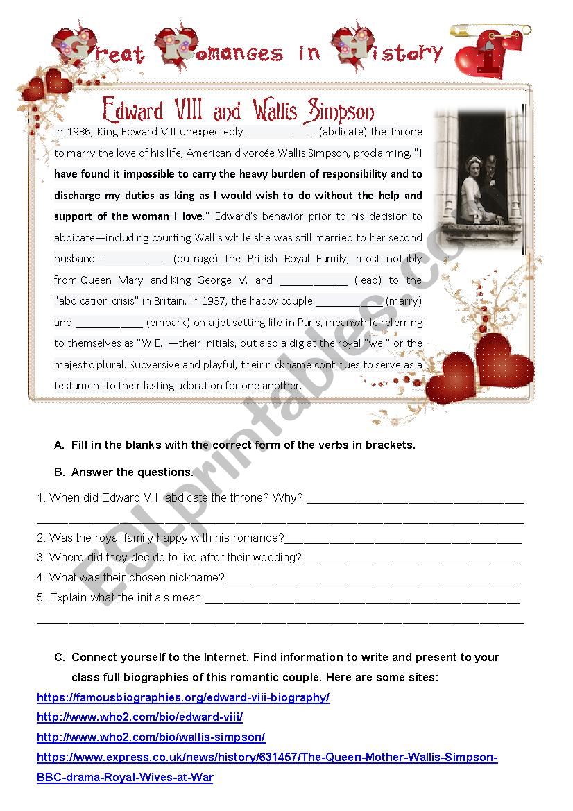 Great Romances in History (1) worksheet