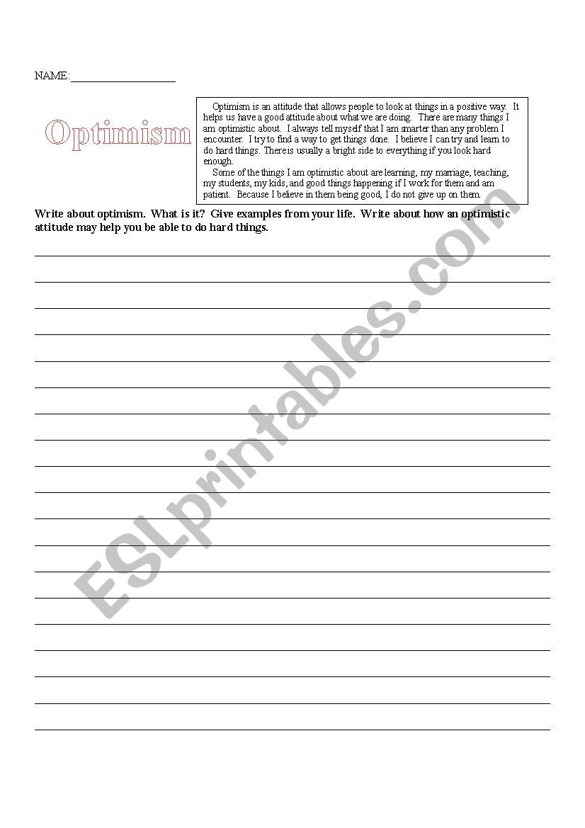 Optimism journal worksheet