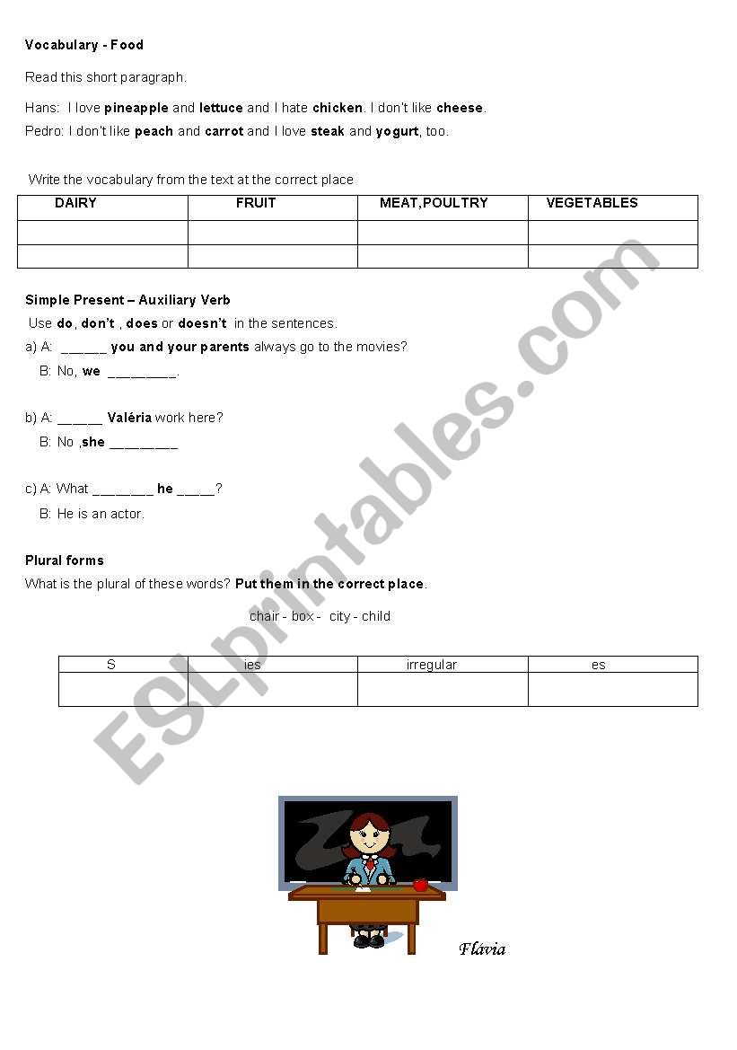 food / auxiliary verbs Do or Does / plural 