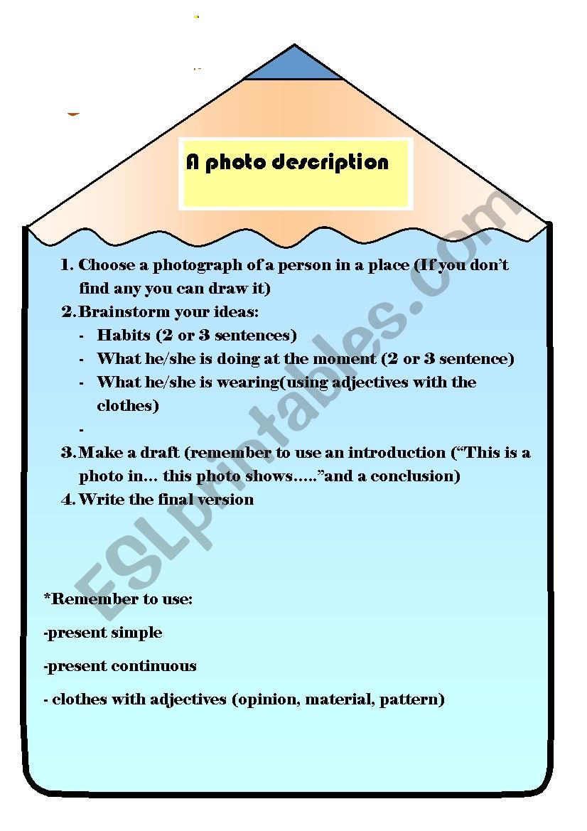 a photo description worksheet