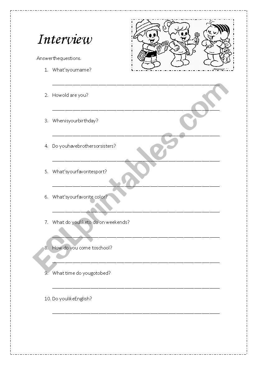 Interview Personal Questions worksheet