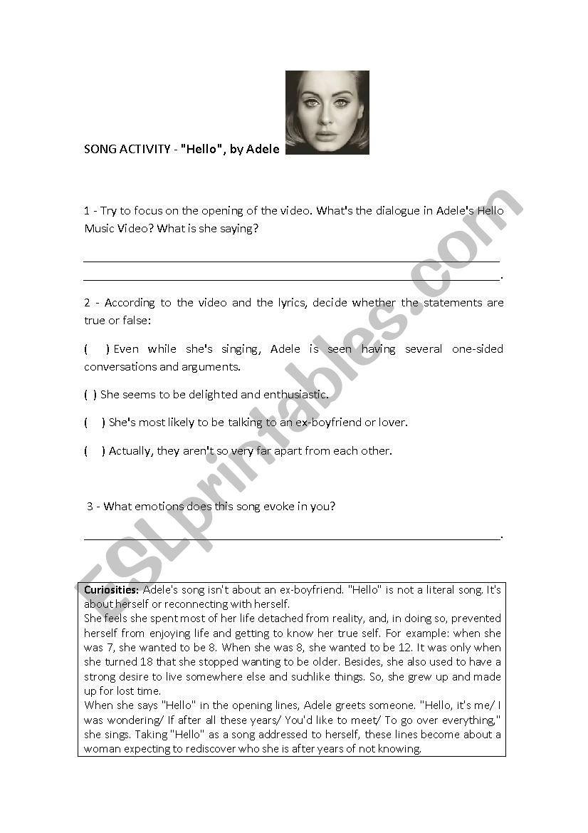 Hello - Adele  worksheet