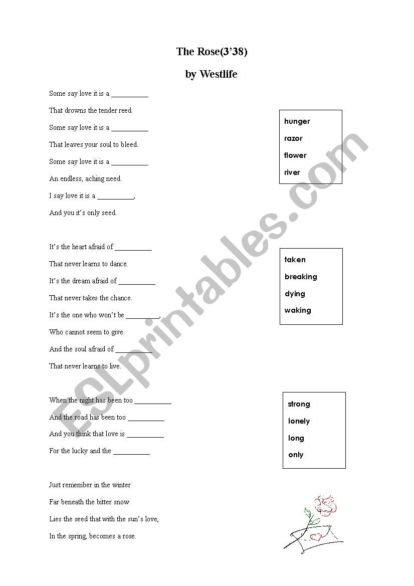 Rhyming words (songs) worksheet