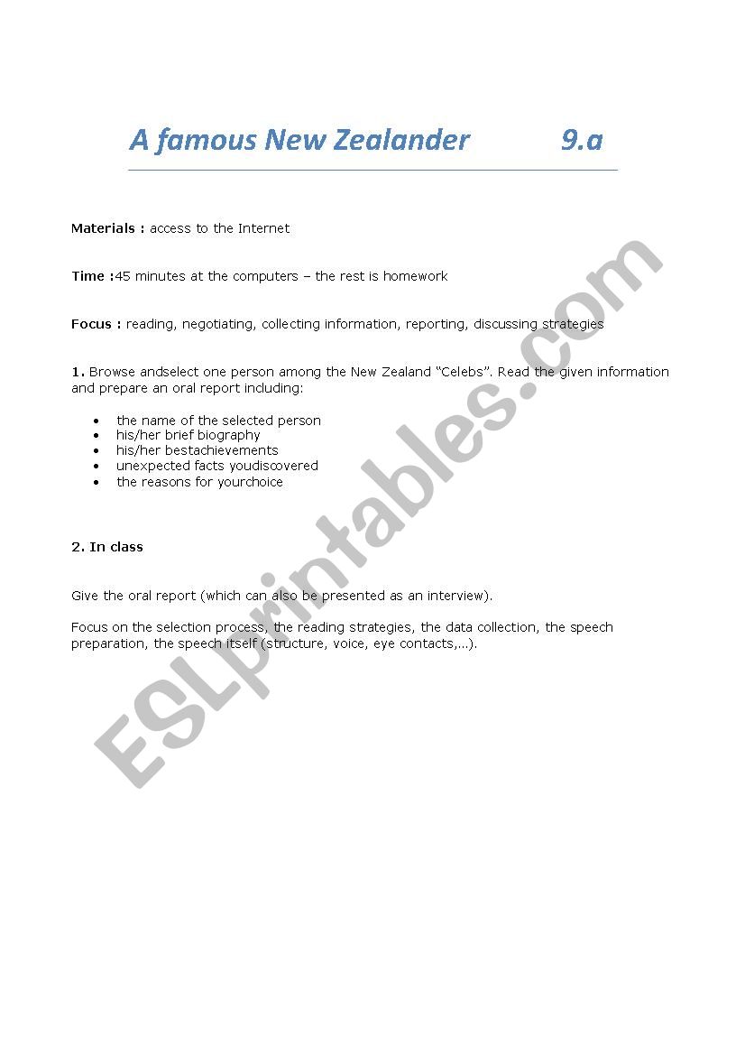 A famous New Zealander  worksheet