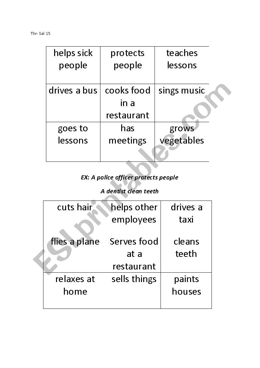 Jobs Tic Tac Toe worksheet