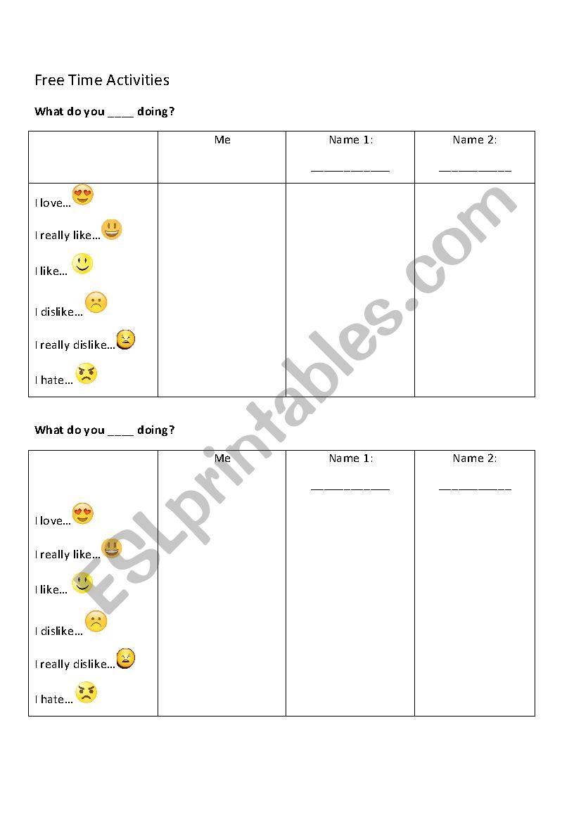 Hobbies survey worksheet