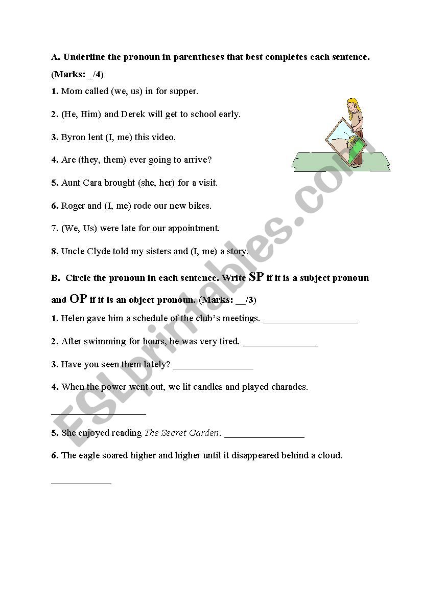 Grammar Test about personal Pronouns