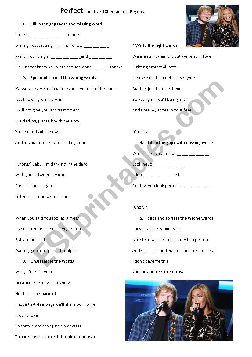 A Song Perfect worksheet